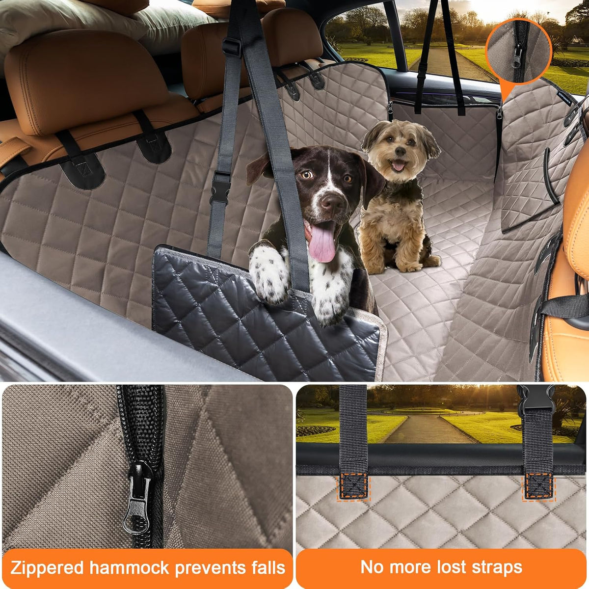 URPOWER Dog Car Seat Cover for Back Seat - Khaki / XL - 60" Length - image 2