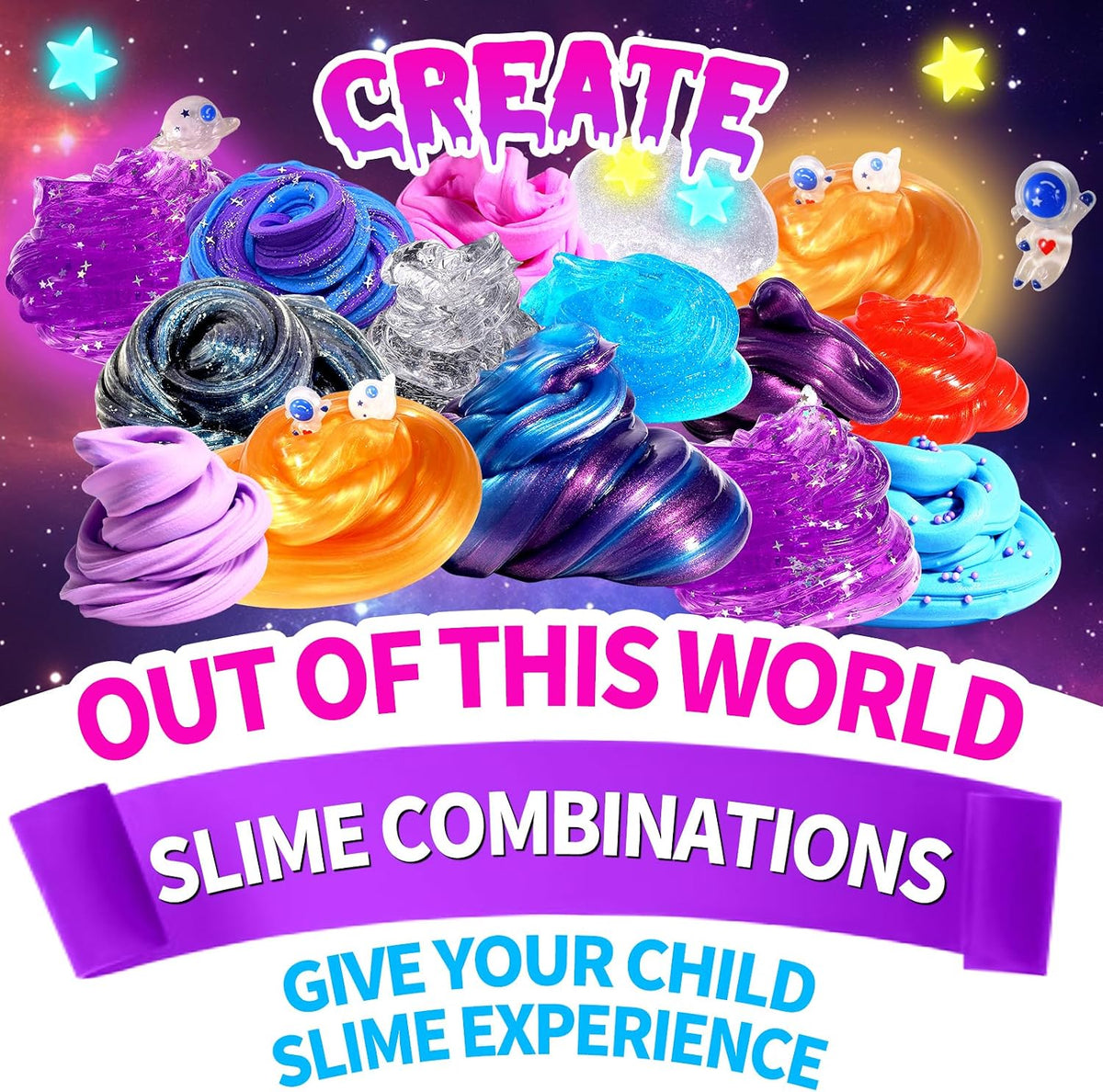 LPFEZRS mini galaxy slime kit with glitter add-ins and glow in the dark stickers - view 3