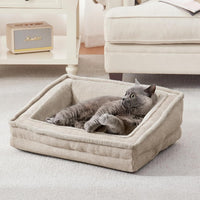 Cat Couch for Pets, Washable Cat Beds for Indoor Cats - Beige / 24"L x 18"W x 8"Th