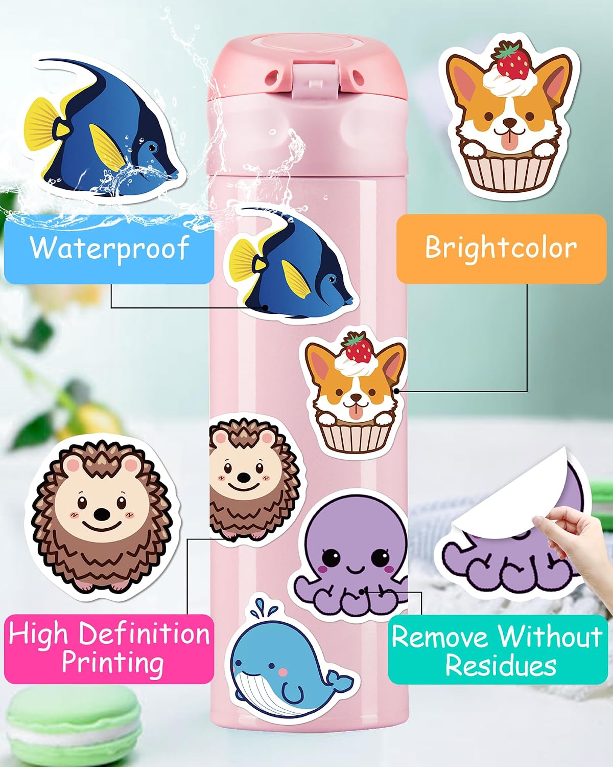 100 Pcs Animal Stickers for Kids, Cute Water Bottle Stickers - 200 Pcs - image 3