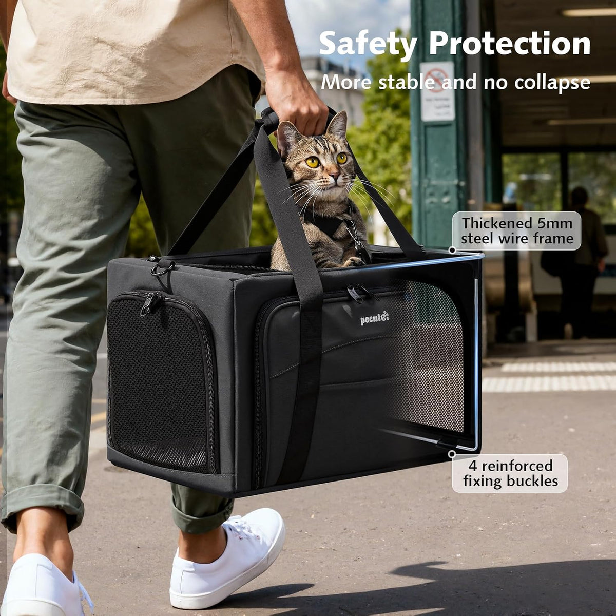 Pecute Cat Carrier Expandable, Stable Pet Carrier - Dark Gray - image 2