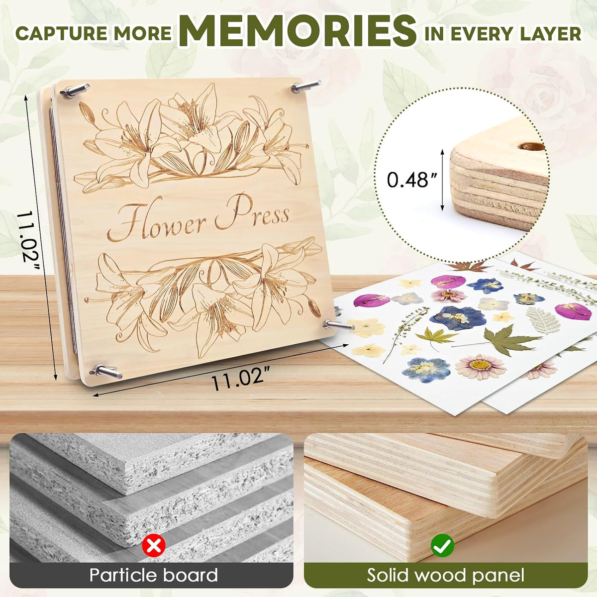 GTQYYF 11 x 11 inch wooden flower press kit with 10 layers and tools - view 2