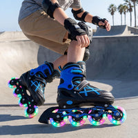 Kuxuan Boys Adjustable Inline Skates with Light up Wheels for Kids - Stripe Blue / X-Large(Adult 8-10 US) - image 4