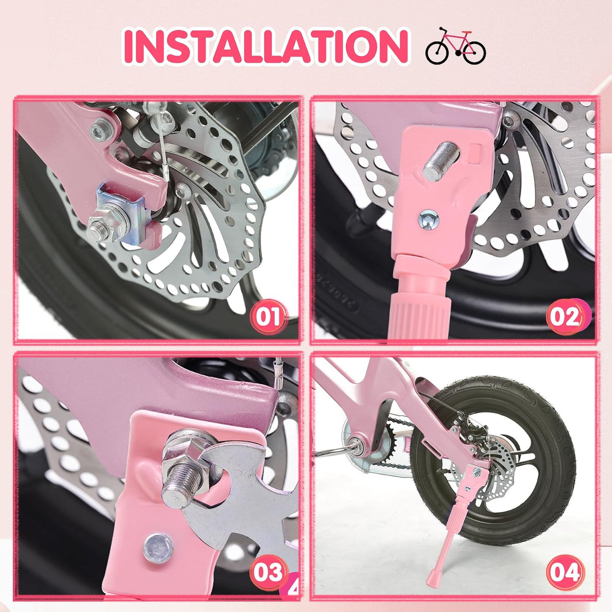 LEICHTEN Kickstand for Kids Bike - Pink / For 12 Inch Wheel Bike - image 2