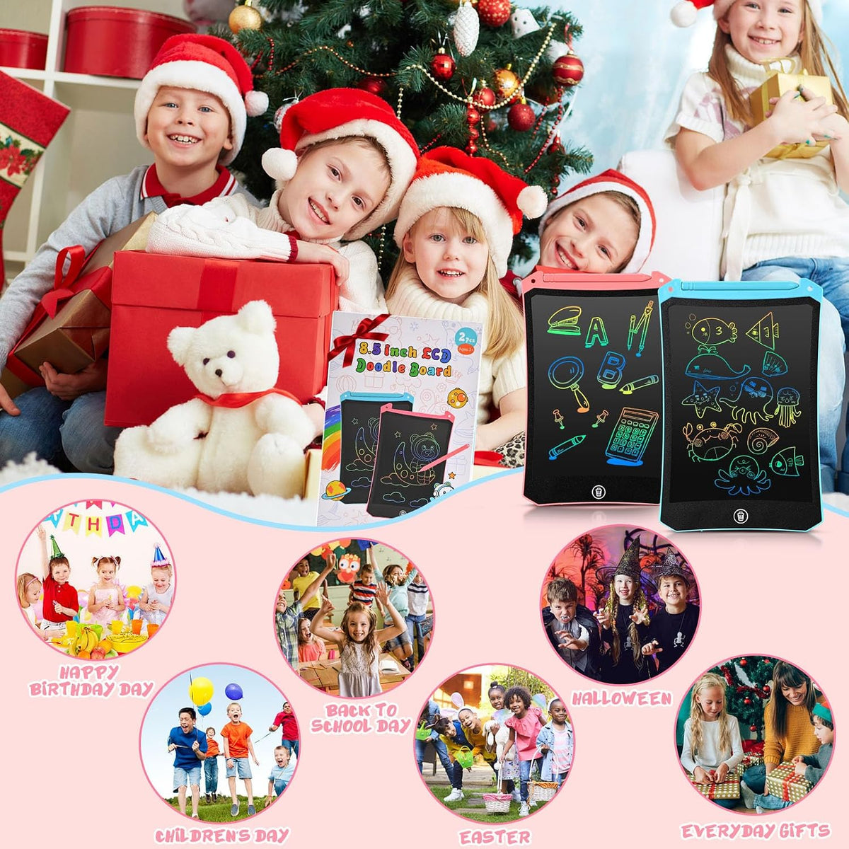 EooCoo Kids LCD Writing Tablet, Stocking Stuffers for Toddler - 8.5”Pink&Blue - image 2