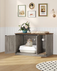 Hzuaneri Cat Litter Box Enclosure - 39.4"L x 21.7"W x 24.8"H / Light Ivory and Brown - image 3
