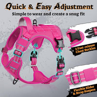 rabbitgoo Dog Harness Medium Sized No Pull, Tactical Service Pet Vest with Molle and Control Handle, Adjustable and Reflective Military Harness for Easy Walking and Training, Rose Red, M