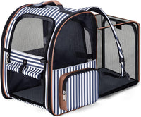 Cat Carrier Backpack, Expandable Pet Carrier with Sun Shade & Full Front Opening, Breathable Mesh - Striped / XL-Mesh Window