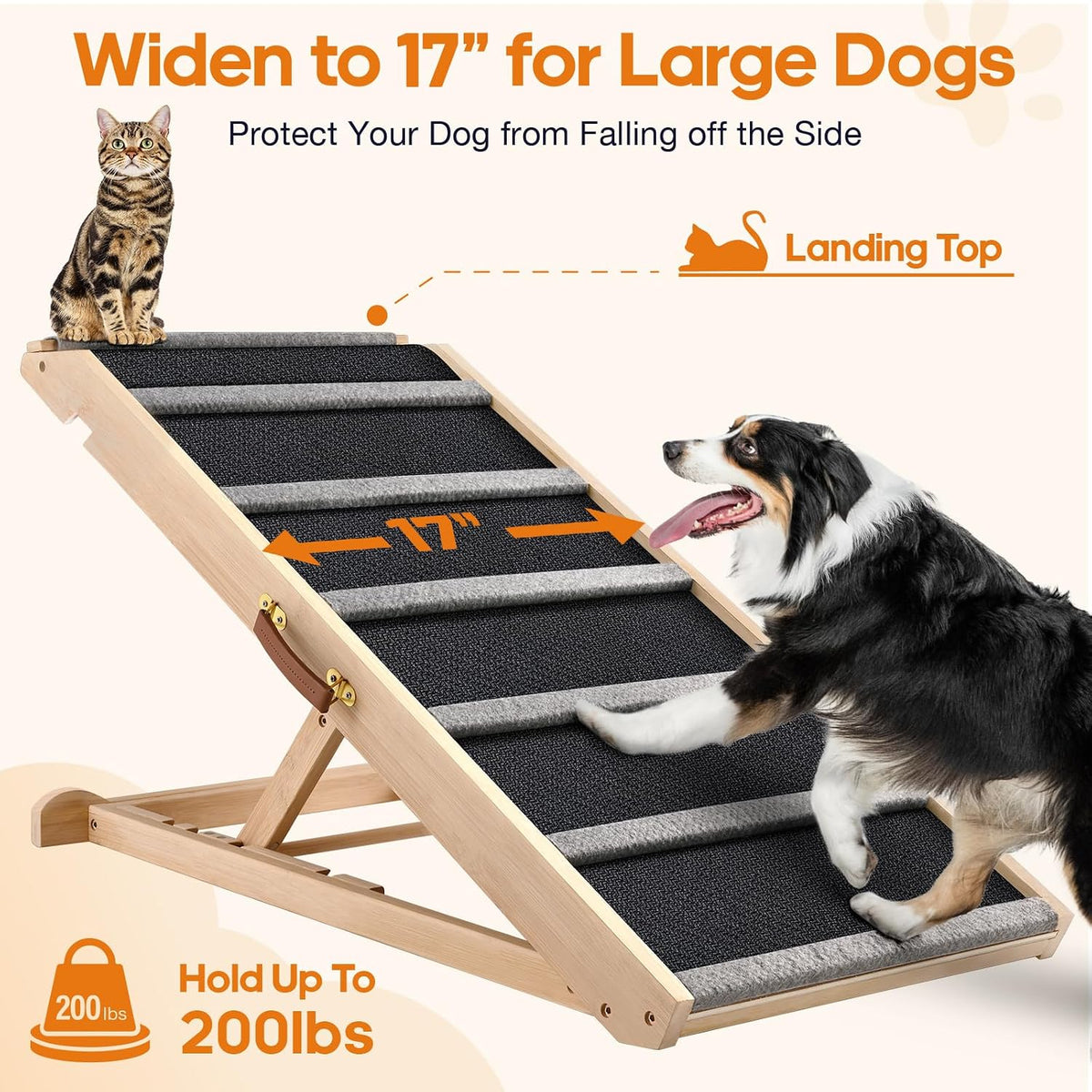 Dog Ramp for Bed, Extra Wide 17’’ - Brown / Large - image 3
