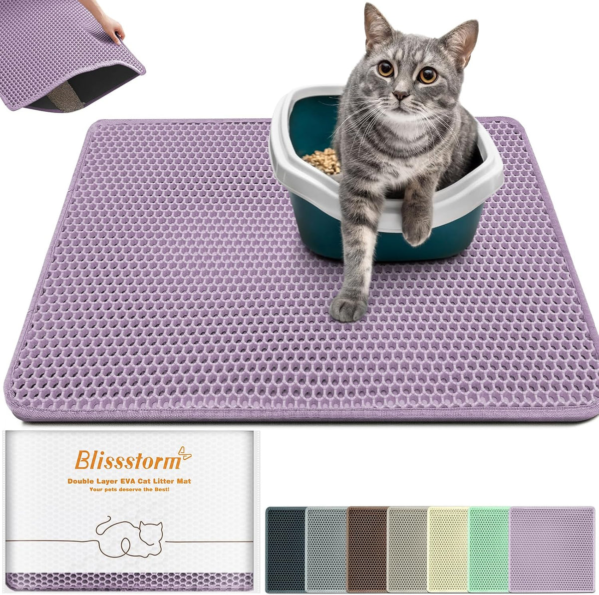 blissstorm purple 24 x 16 inch double layer EVA cat litter mat