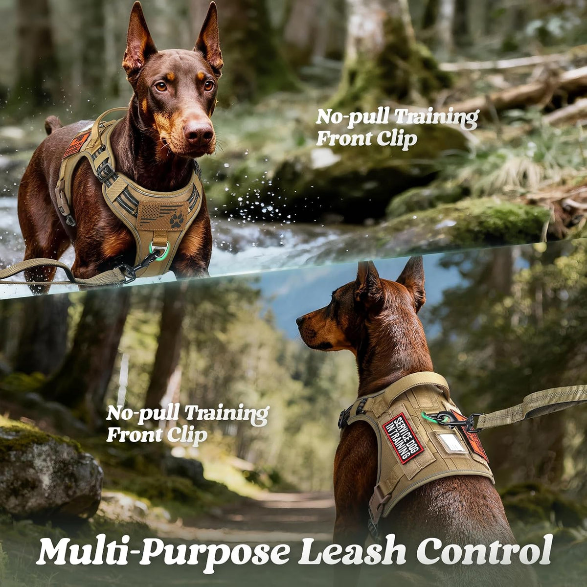 rabbitgoo Tactical Dog Harness for Large - Brown / L(Chest:22"-37",Neck:21.1"-30.3",Back:8.3") - image 3