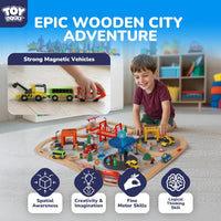 TOY Life Wooden Train Set with Crane, 60-Pc Track, Boys 3-8 – Fun for Kids & Family - 119 PCS - image 2