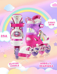 SULIFEEL Rainbow Unicorn Adjustable Kids Inline Skates for Girls Boys – Fun for Kids & Family - C Pink / Small - Little Kid - image 4
