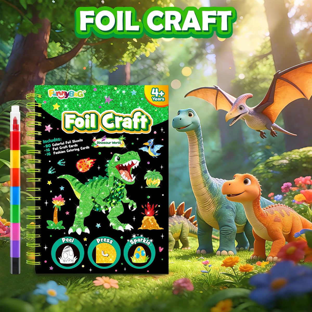 FUNNYB&G Foil Art Craft Kit for Kids - Dinosaur World - image 3
