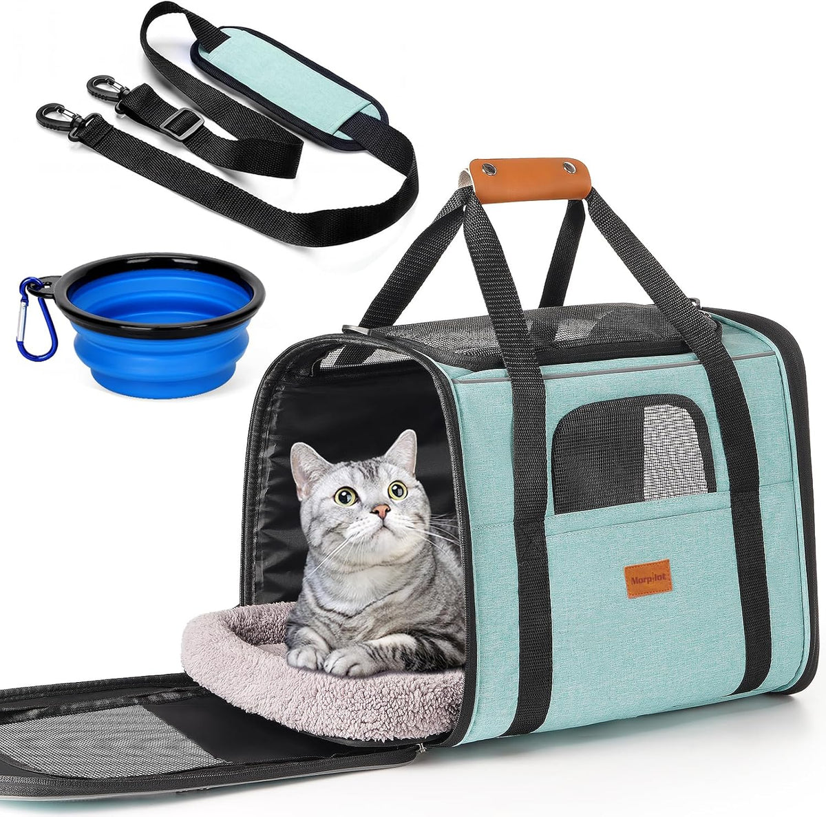 Morpilot Cat Carrier Soft for Large Medium Cats and Puppy up to – Essentials for Dogs - Green / 18.0"L x 12.5"W x 14.0"H