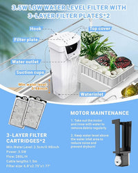 Small Turtle Tank with Filter, Acrylic Turtle Tank Starter Kit, Reptile Habitat and Terrarium with Multi-Functional Areas for Tortoise,Crab,Crayfish,Small Reptile. (Tank+Filter)