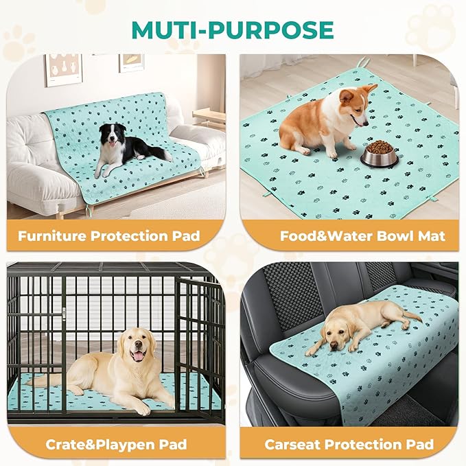 Fostanfly Washable Pee Pads for Dogs, 2 Pack Large 31"x36" Ultra-Absorbent and Leak-Proof Non-Slip Reusable Potty Training Pads for Dogs, Cats, Puppy, Potty of Add 8 Lanyards, Green