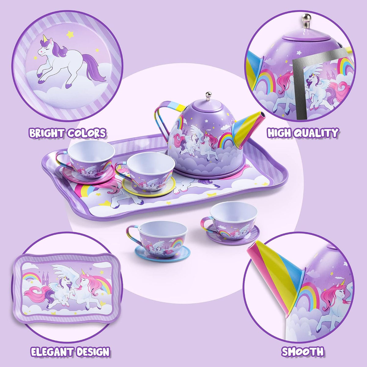JOYIN Fairy Blossom Tea Party Set for Little Girls - Purple Unicorn - image 3