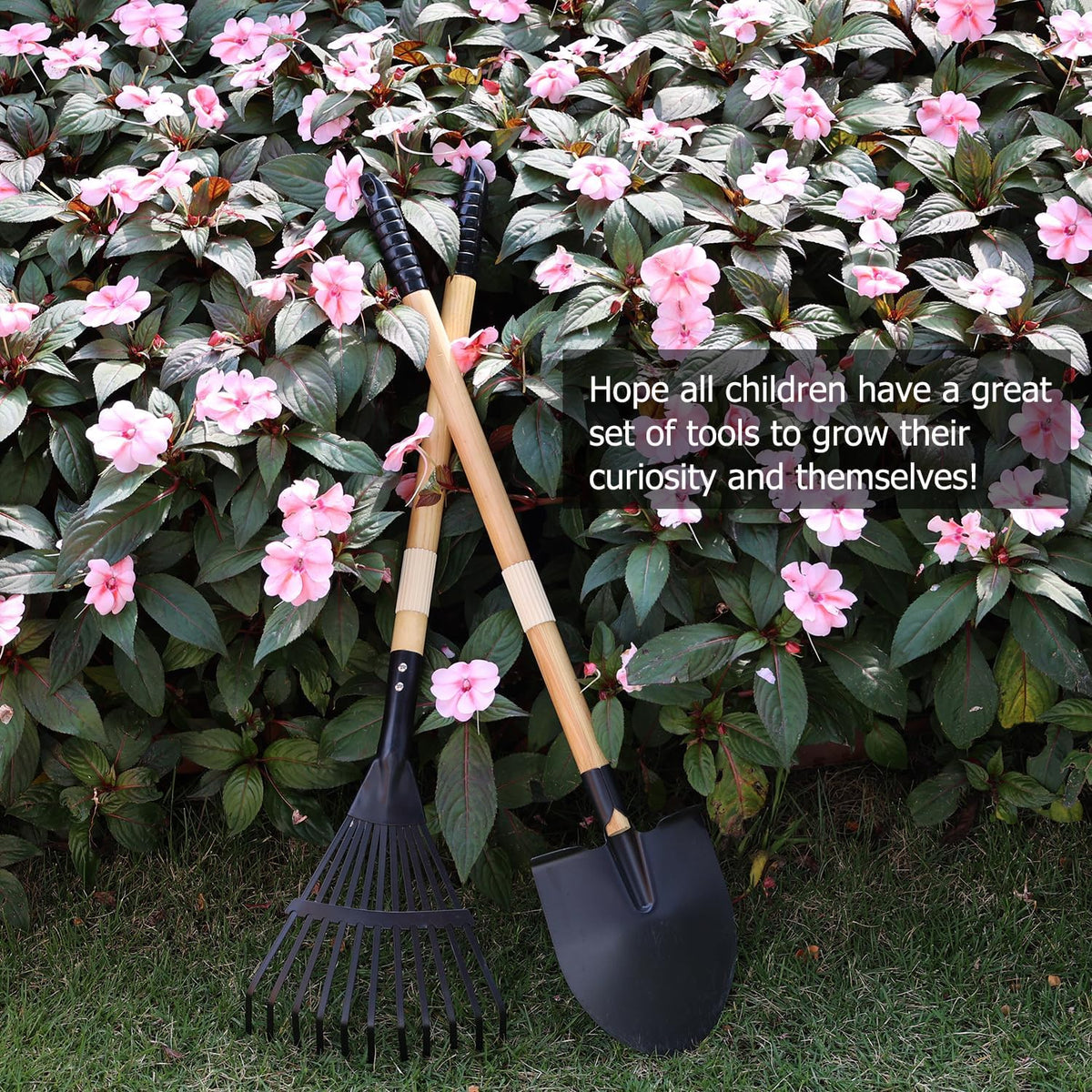 7PCS Kids Gardening Tools, Long Shovel, Rake for Leaves, Spade - 1pcs rake & 1pcs shovel - image 4