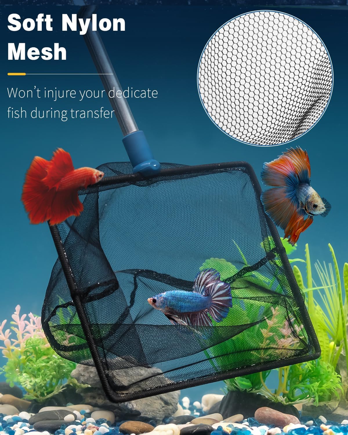 Pawfly Aquarium Fish Net with Extendable 9-24 Inch Long Handle - 8 Inch - image 3