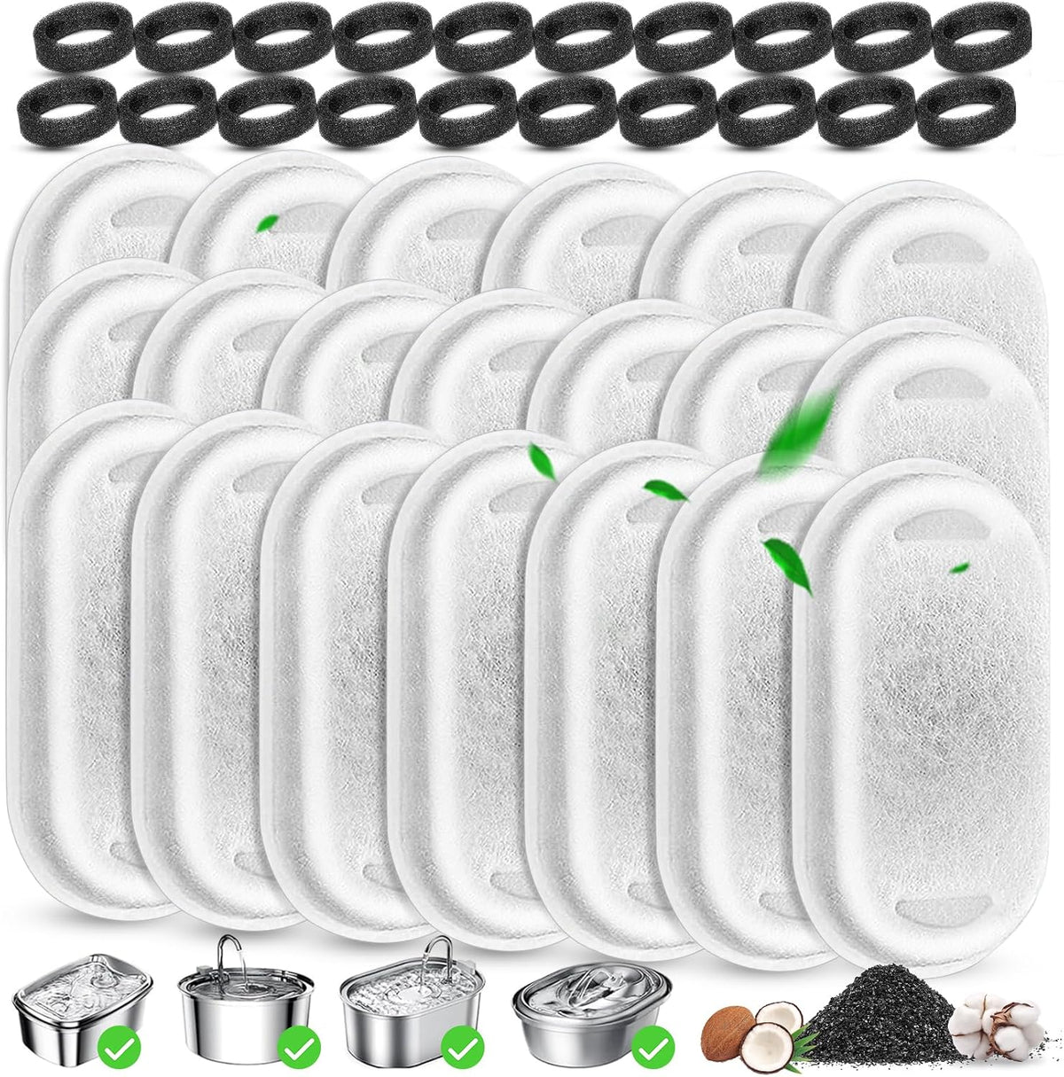 Cat Water Fountain Filter Replacement - 20 Filters & 20 Sponges
