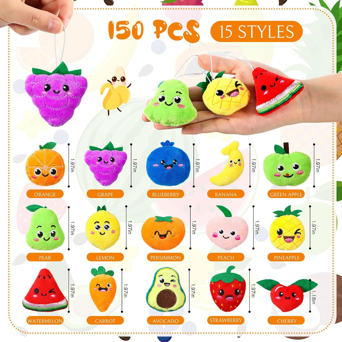 Libima 150 Pcs Mini Stuffed Animals Keychain, Plush Toys - 150 / Fruit - image 4