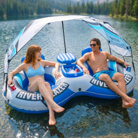 Sunlite Sports Inflatable River Tube Float - 2 Person with Canopy & Cooler