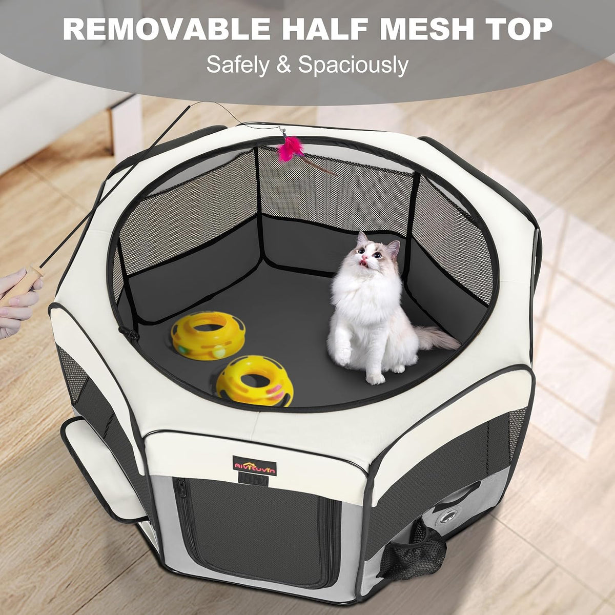 Aivituvin Dog Playpen, Foldable Pet Play Pens with Carrying Bag for Cat, Puppies, Rabbits, Portable - XL / Grey - image 3