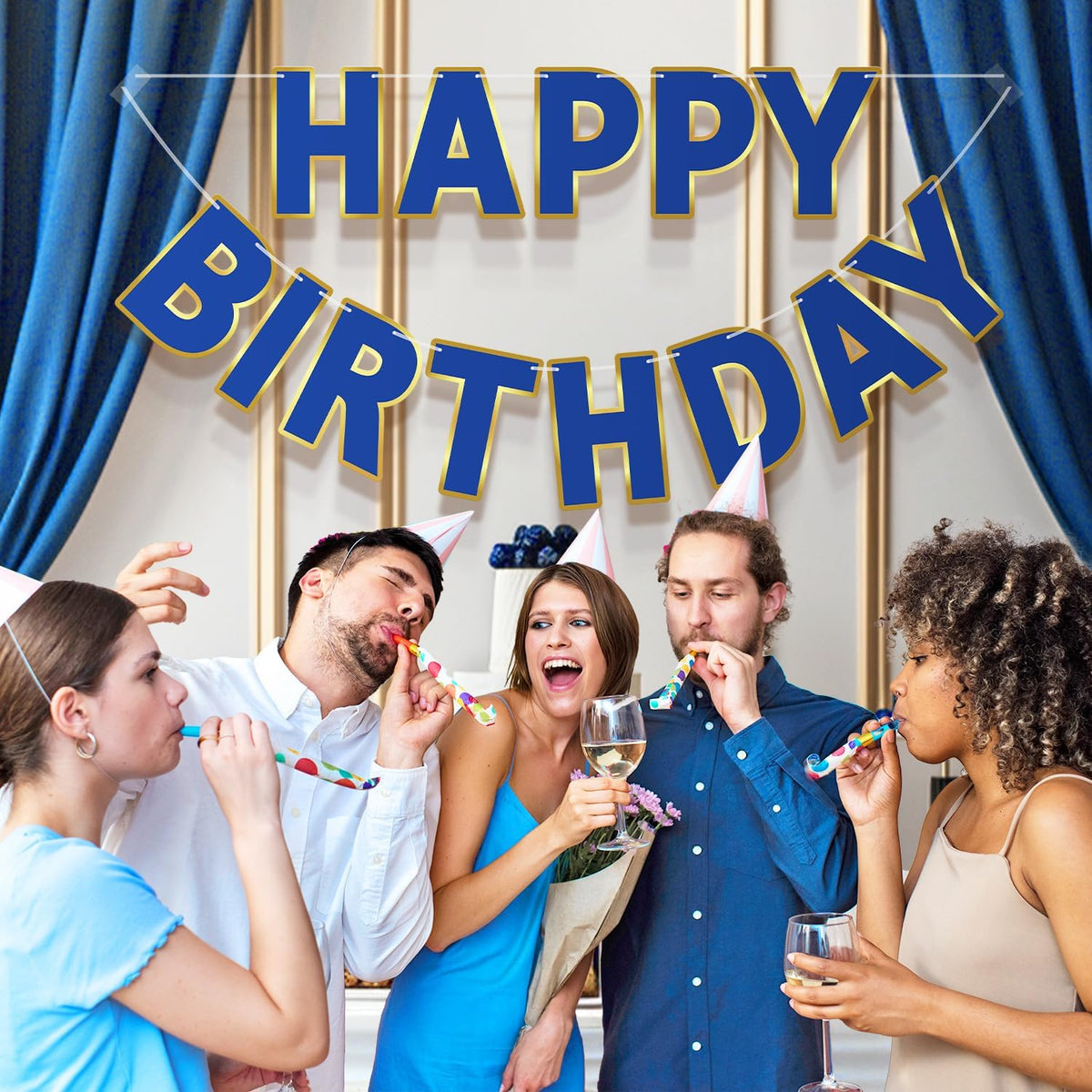 Pre-Strung Happy Birthday Banner - Navy Blue - image 3