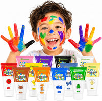 TinyGeeks finger paint for kids, 12 washable colors in squeeze tubes