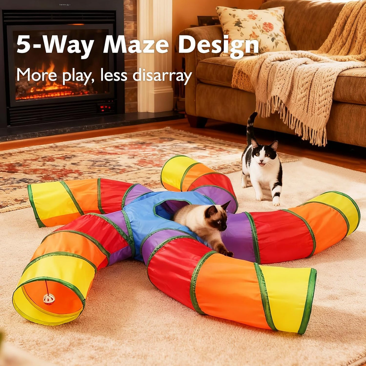 Joytale Cat Tunnel for Multiple Cats - Rainbow / 5-Way - image 2