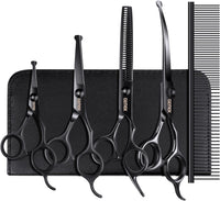 Dog Grooming Scissors with Safety Round Tips Stainless Steel – Essentials for Dogs - Black 6 in 1