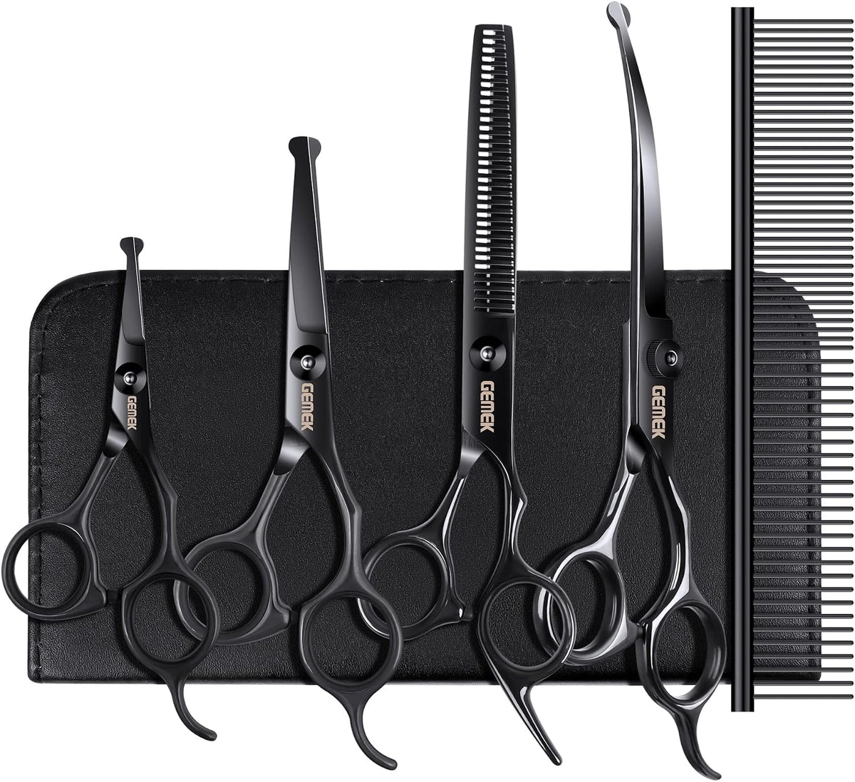 Dog Grooming Scissors with Safety Round Tips Stainless Steel – Essentials for Dogs - Black 6 in 1