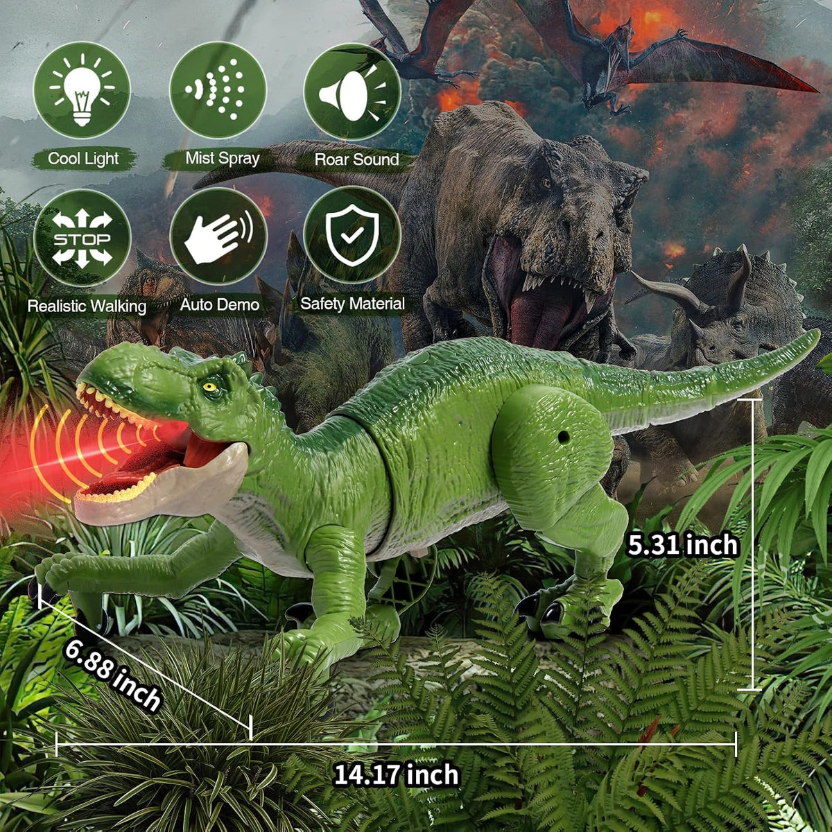 Sunrad Remote Control Dinosaur Toys for Kids Boys 3-5 4-7 8-12 Year - Green - image 4