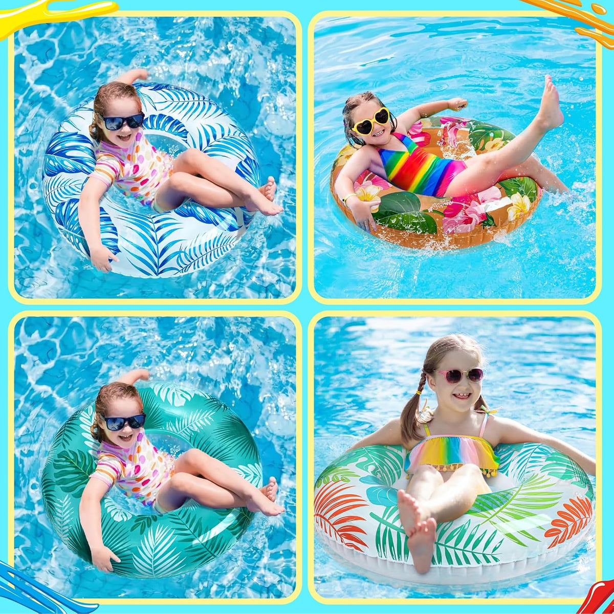 90shine luau pool floats set with 4 tropical swim rings and 3 beach balls - view 5
