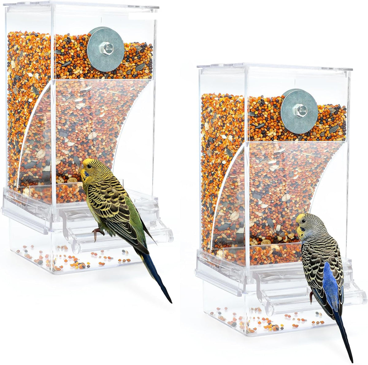 No-Mess Automatic Bird Feeder, Parakeet Cage Accessories – Essentials for Birds - Transparent-2 PCAK