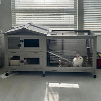 Aivituvin Rabbit Hutch Outdoor Rabbit Cage Indoor with Casters Bunny Cage Chikcen Coop for Small Animals with Pull-Out Tray(Grey)