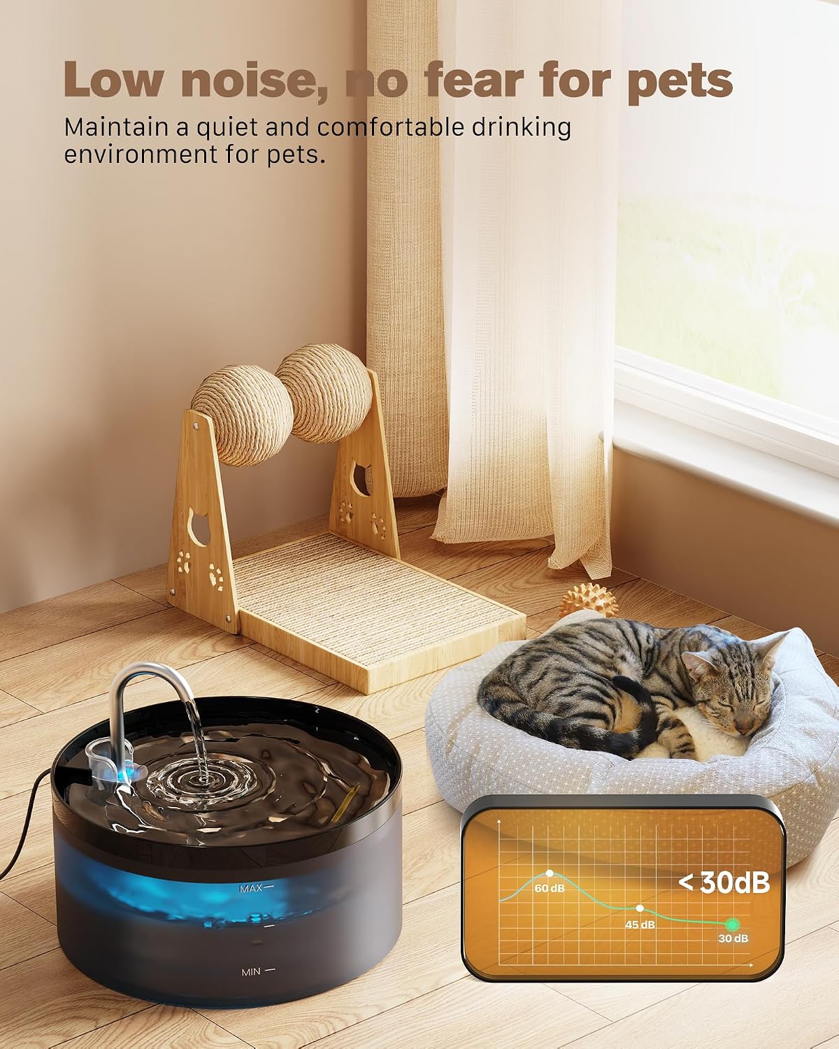 Cat water fountain with 108 oz 3.2 L translucent tank, faucet spout and quiet pump - view 4
