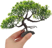 LOGOFUN 4 Pcs Aquarium Bonsai Tree Artificial Water Plant Fish Tank Decorations (Deep Green)