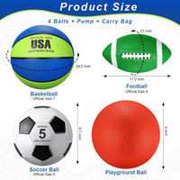 Lenwen sports balls set with basketball, soccer ball, football, playground ball, pump and bag - view 12