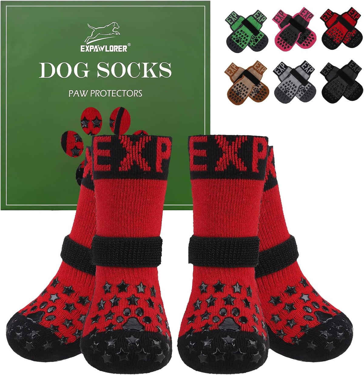 Anti Slip Dog Socks to Prevent Licking Paws with Grippers Black – Essentials for Dogs - Star Red / X-Small