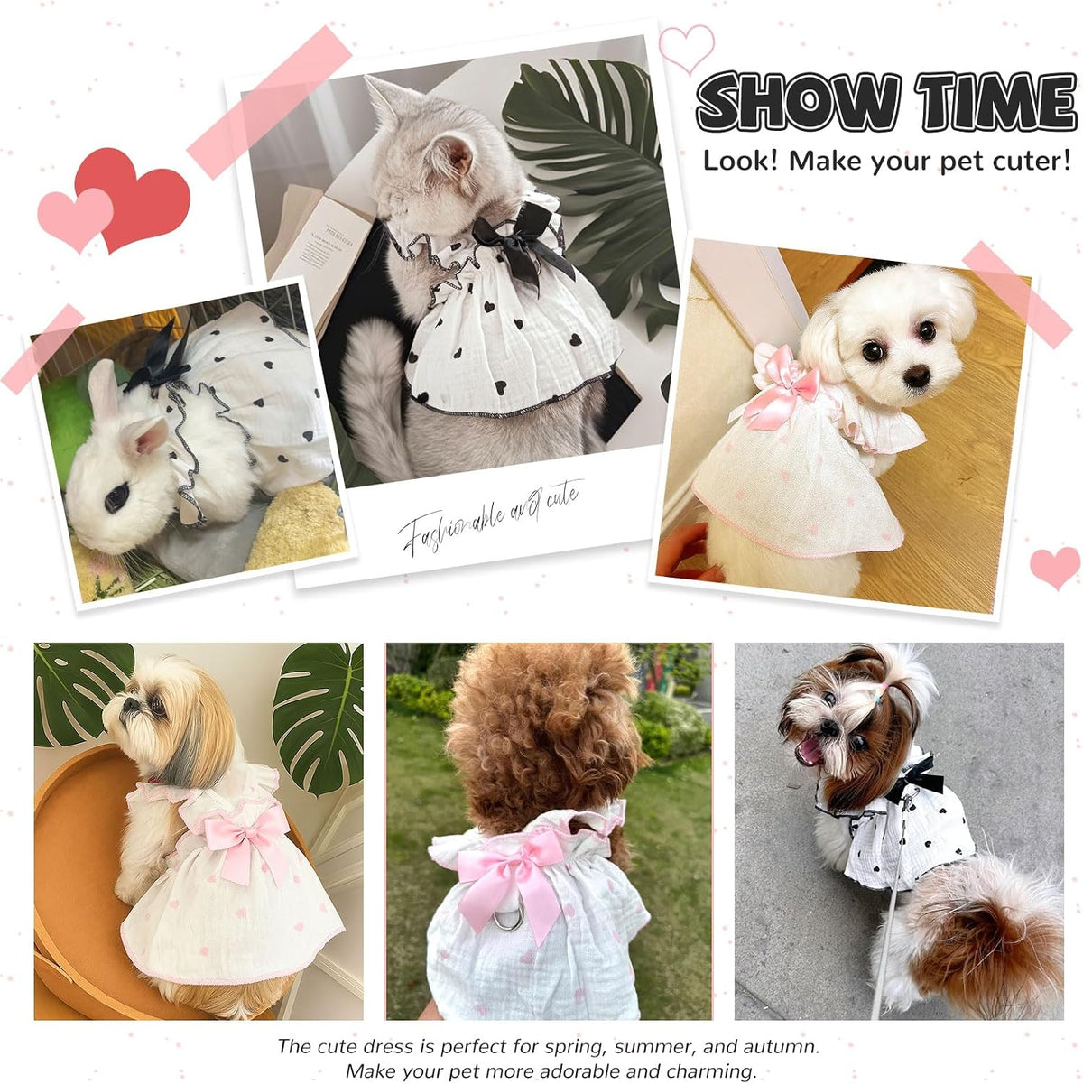 Dog Dresses for Small Dogs Girl Female Dog Cat Clothes Dress Cute - Light Pink & Black / Medium (suggest 6.5-8.5 lbs) - image 4
