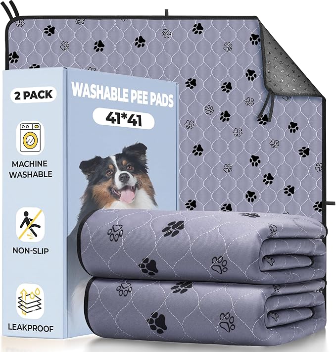 Fostanfly Washable Pee Pads for Dogs, 2 Pack 41"x41", Ultra-Absorbent Leakproof Non-Slip Reusable Potty Training Pads for Dogs, Cats & Puppies Potty