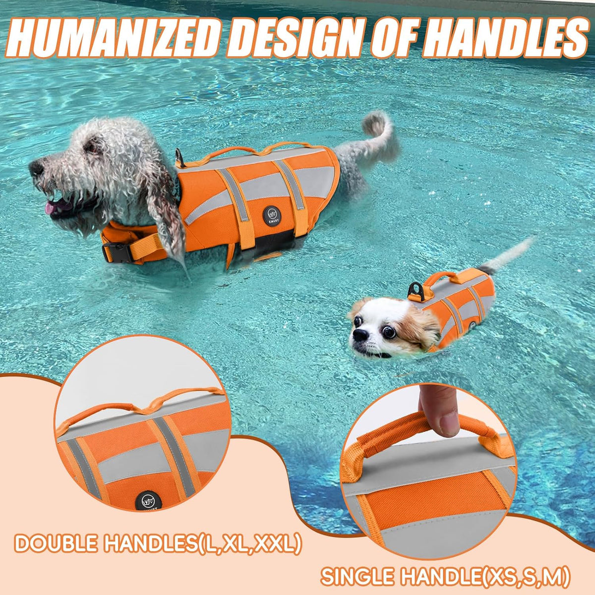 EMUST Dog Life Jacket, High Visibility Dog Life Vests with 2 Rescue Handles – Essentials for Dogs - XXL / NewOrange - image 2