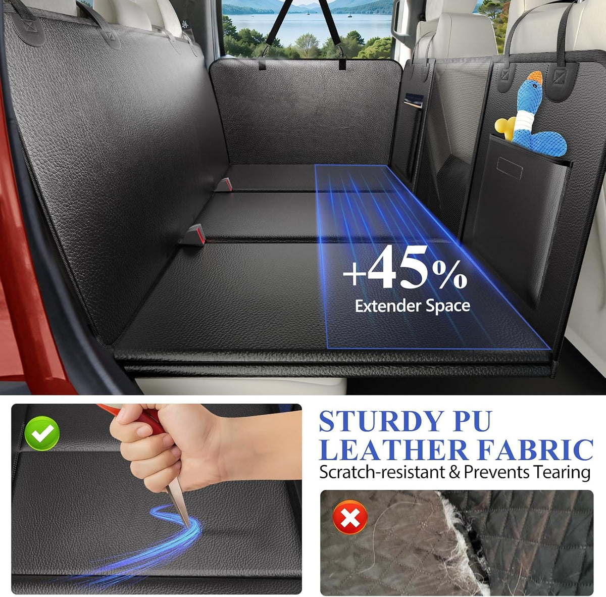 Dog Car Seat Cover for Back Seat, Hard Bottom - XL - For Full Size Truck / Full Size SUV / All Black - image 2