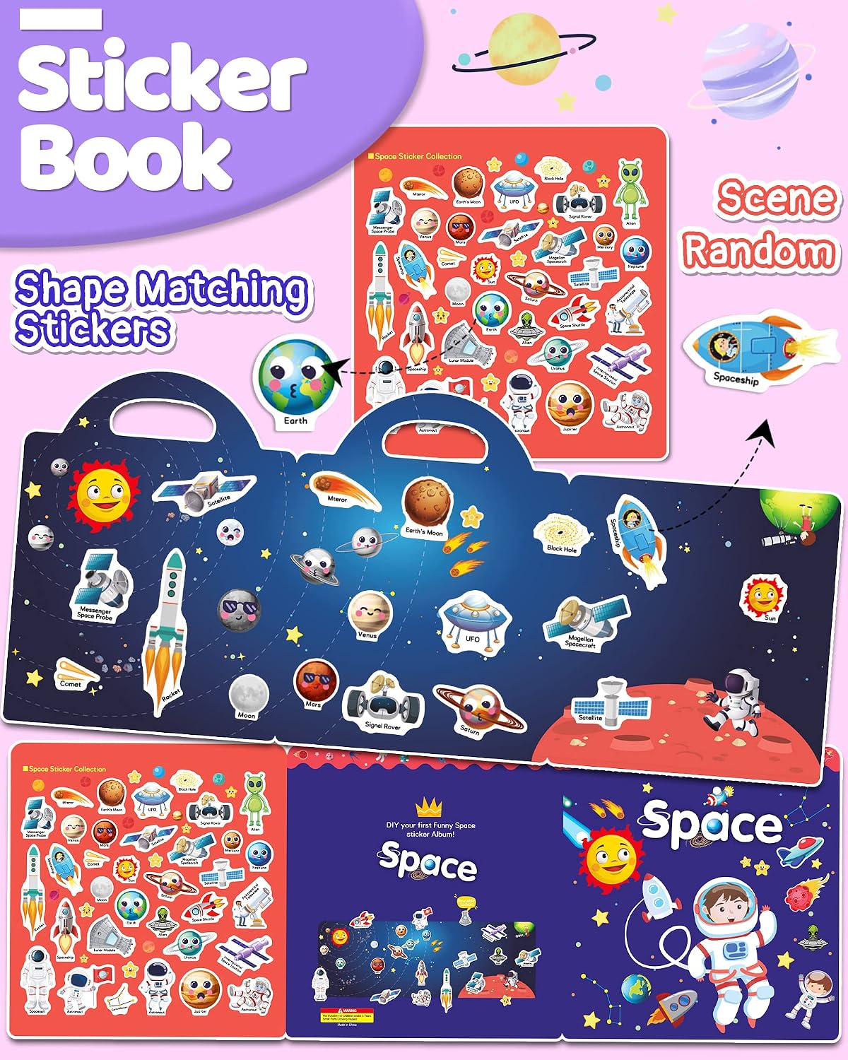 Benresive Reusable Sticker Book, Travel Stickers for Kids - Space - image 2