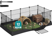 SONGMICS Pet Playpen with Floor, Small Animal Playpen – Essentials for Small Pets - Black / 12 Panels - 47.2"L x 23.6"W x 15.7"H