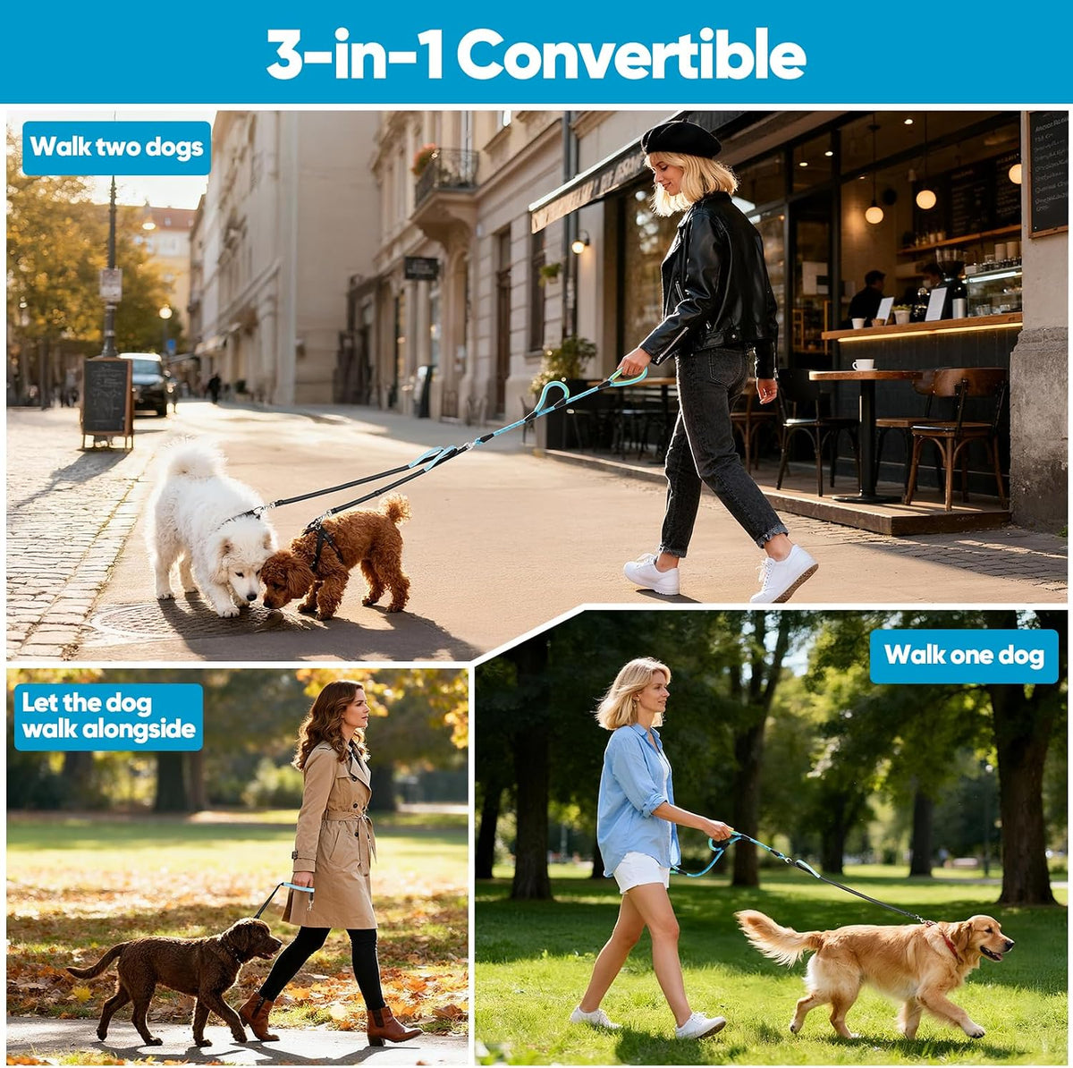 XiaZ Double Dog Leash for Two Dogs Perfect for Small Medium Dogs - Blue / Small/Medium - image 3