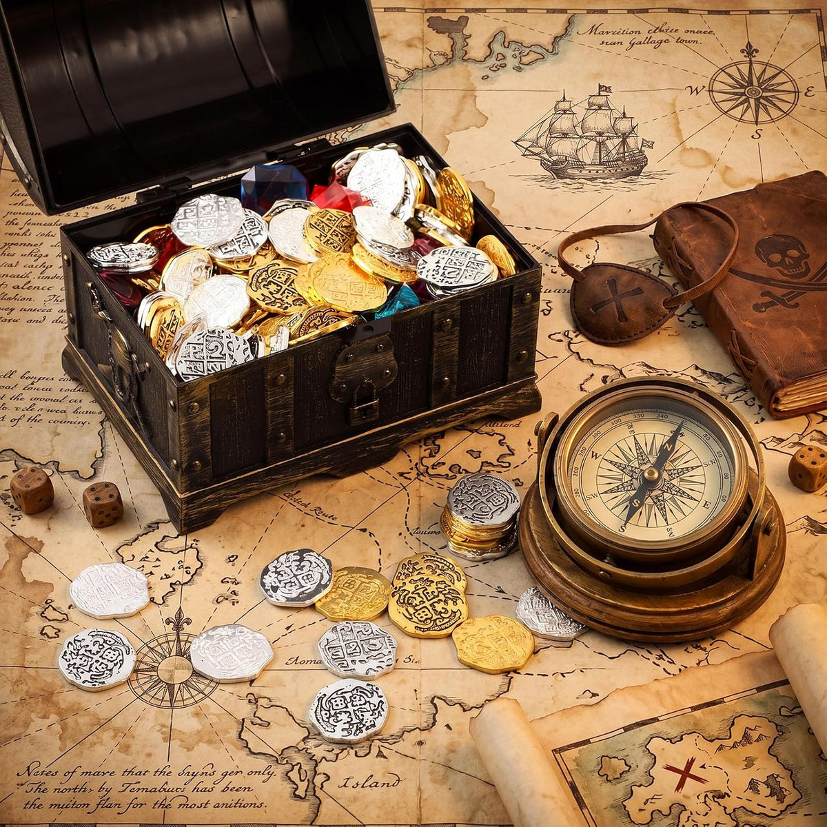 Hicarer metal pirate coins, 35 Spanish doubloon replicas in bronze, gold and silver - view 5