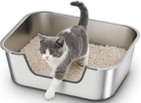 Stainless Steel Cat Litter Box with Low Entry - Silver / 17.5"L x 13.6"W x 5.9"H